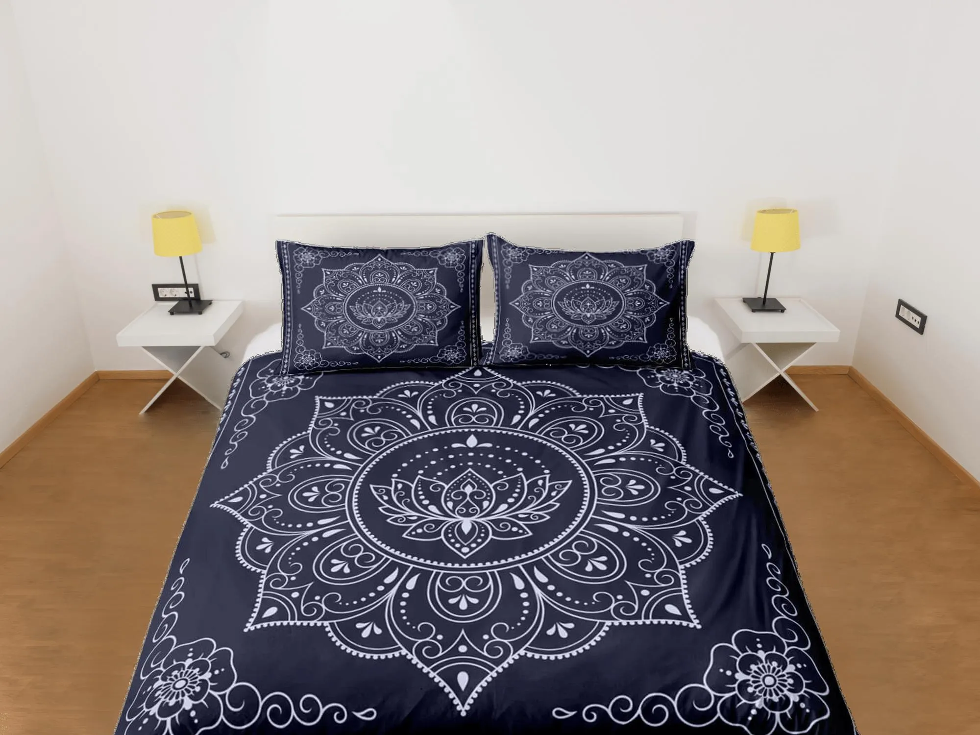 Mandala dark blue duvet cover boho bedding set full, queen, king, dorm bedding, aesthetic room decor indian bedspread maximalist decor