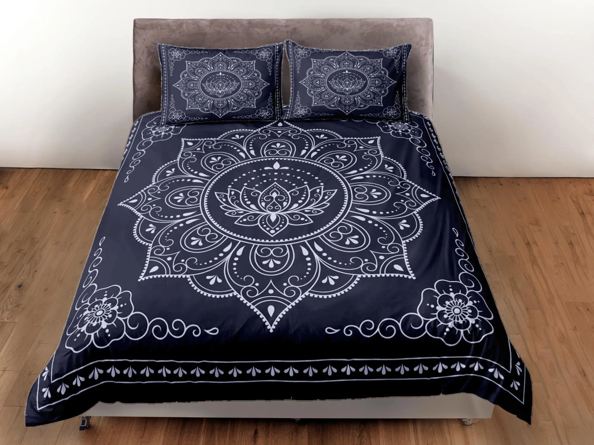 Mandala dark blue duvet cover boho bedding set full, queen, king, dorm bedding, aesthetic room decor indian bedspread maximalist decor