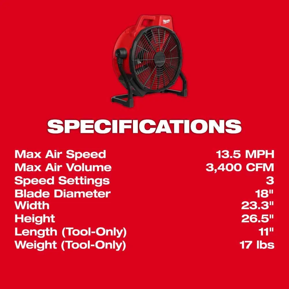 Milwaukee 0821-20 M18 Brushless 18" Fan