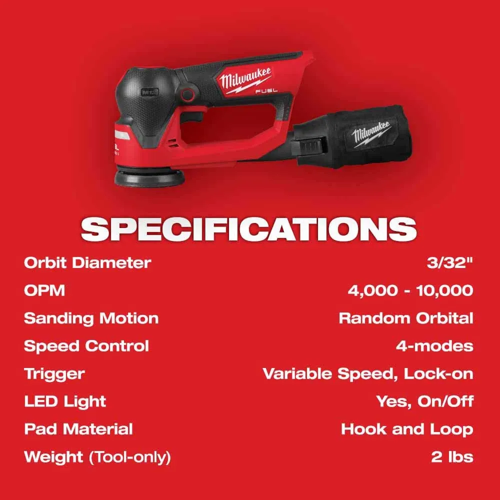 Milwaukee 2535-20 M12 FUEL 3" Random Orbital Detail Sander, Bare