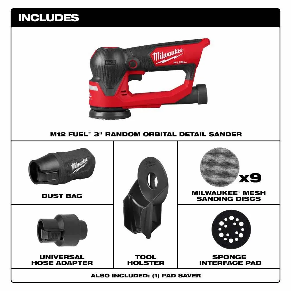 Milwaukee 2535-20 M12 FUEL 3" Random Orbital Detail Sander, Bare