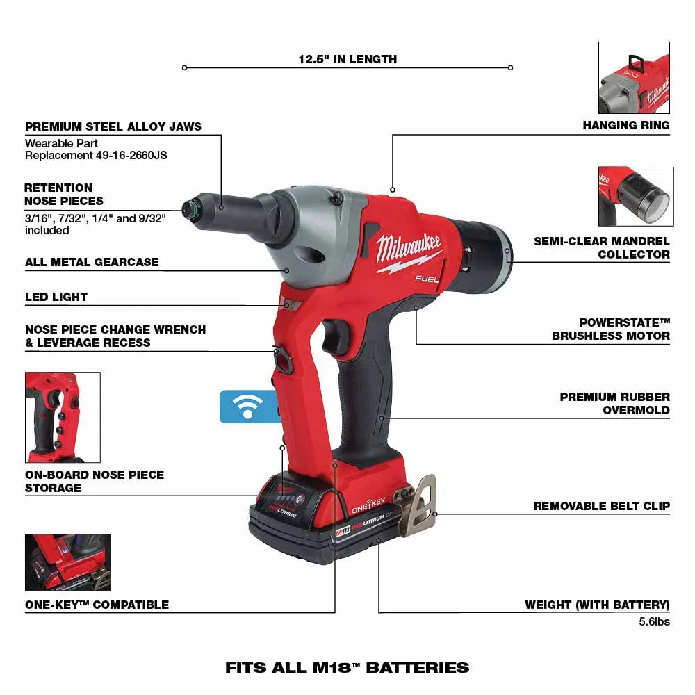 Milwaukee 2660-22CT M18 FUEL™ 1/4" Blind Rivet Tool w/ ONE-KEY™ Kit