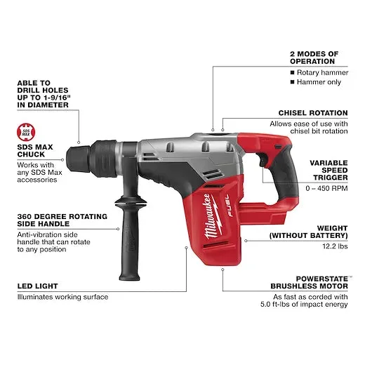 Milwaukee 2717-22HD M18 FUEL™ 1-9/16" SDS Max Hammer Drill Kit