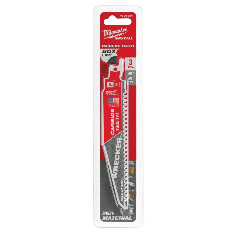 Milwaukee 48-00-5341 6" 6 TPI THE WRECKER™ with Carbide Teeth SAWZALL® Blade 3PK