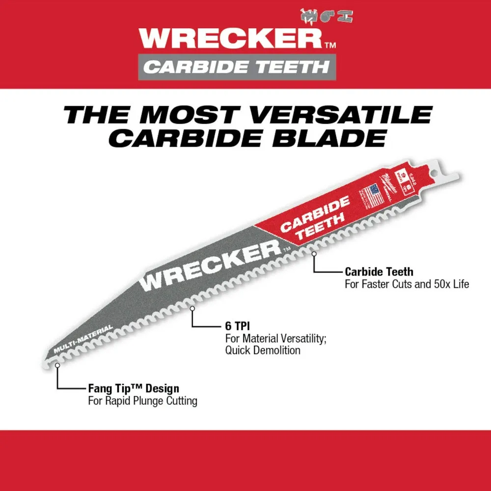 Milwaukee 48-00-5341 6" 6 TPI THE WRECKER™ with Carbide Teeth SAWZALL® Blade 3PK