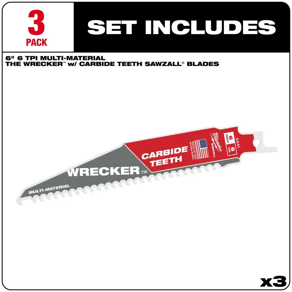 Milwaukee 48-00-5341 6" 6 TPI THE WRECKER™ with Carbide Teeth SAWZALL® Blade 3PK