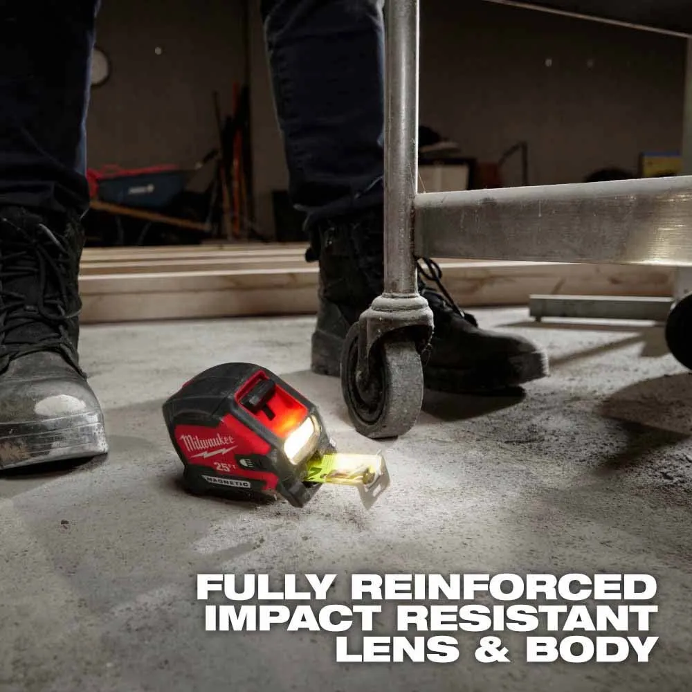 Milwaukee 48-22-0428 25" Compact Wide Blade Magnetic Tape Measure w/ Rechargeable 100 Lumen LED Light