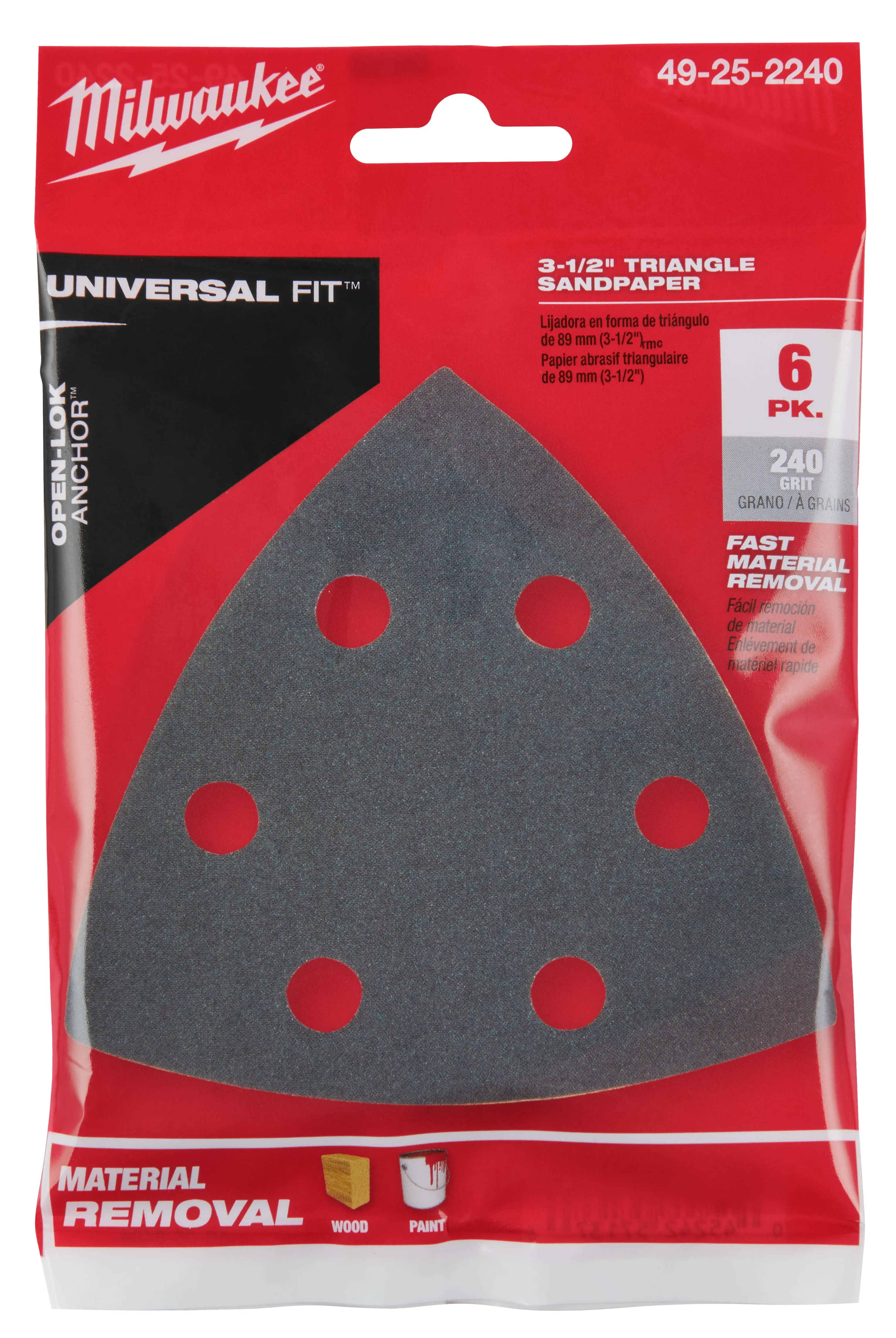 Milwaukee  49-25-2240 Milwaukee® 3-1/2" 240 GRIT TRIANGLE SANDPAPER 6PK