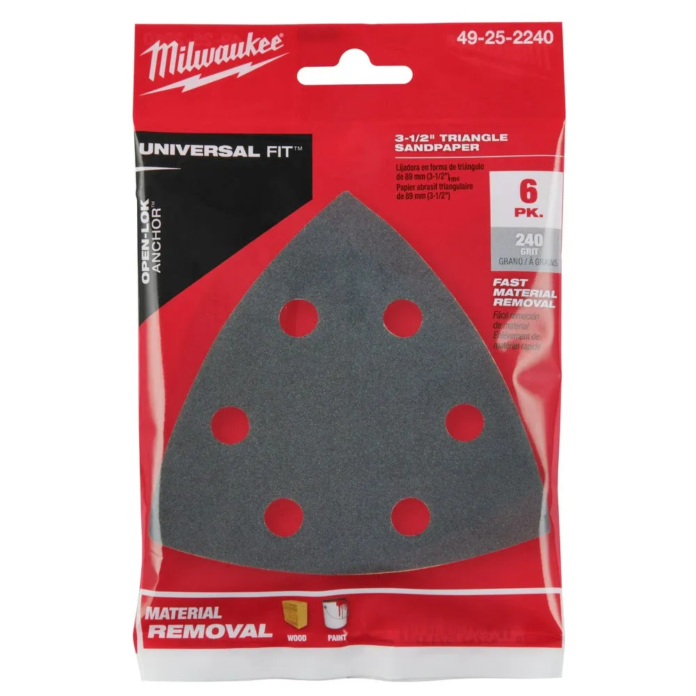 Milwaukee  49-25-2240 Milwaukee® 3-1/2" 240 GRIT TRIANGLE SANDPAPER 6PK