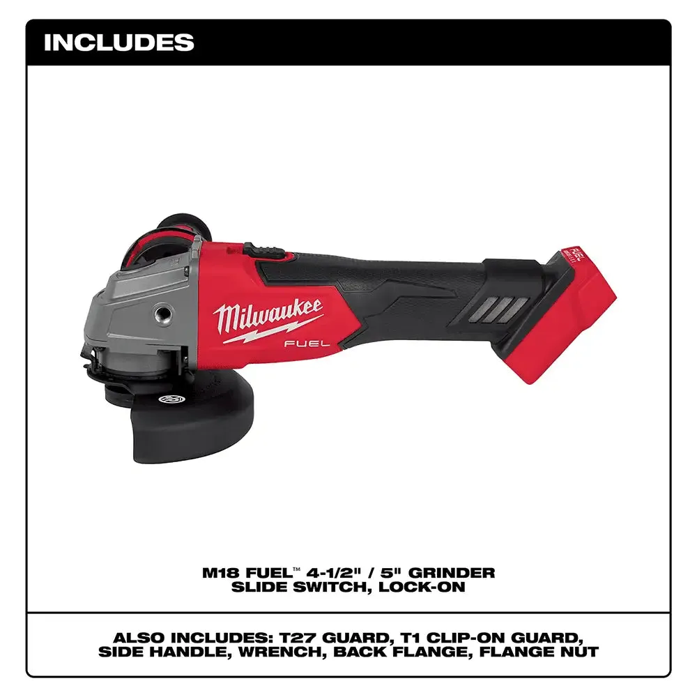 Milwaukee M18 FUEL 4-1/2" / 5" Braking Slide Switch Grinder, (Lock-On)