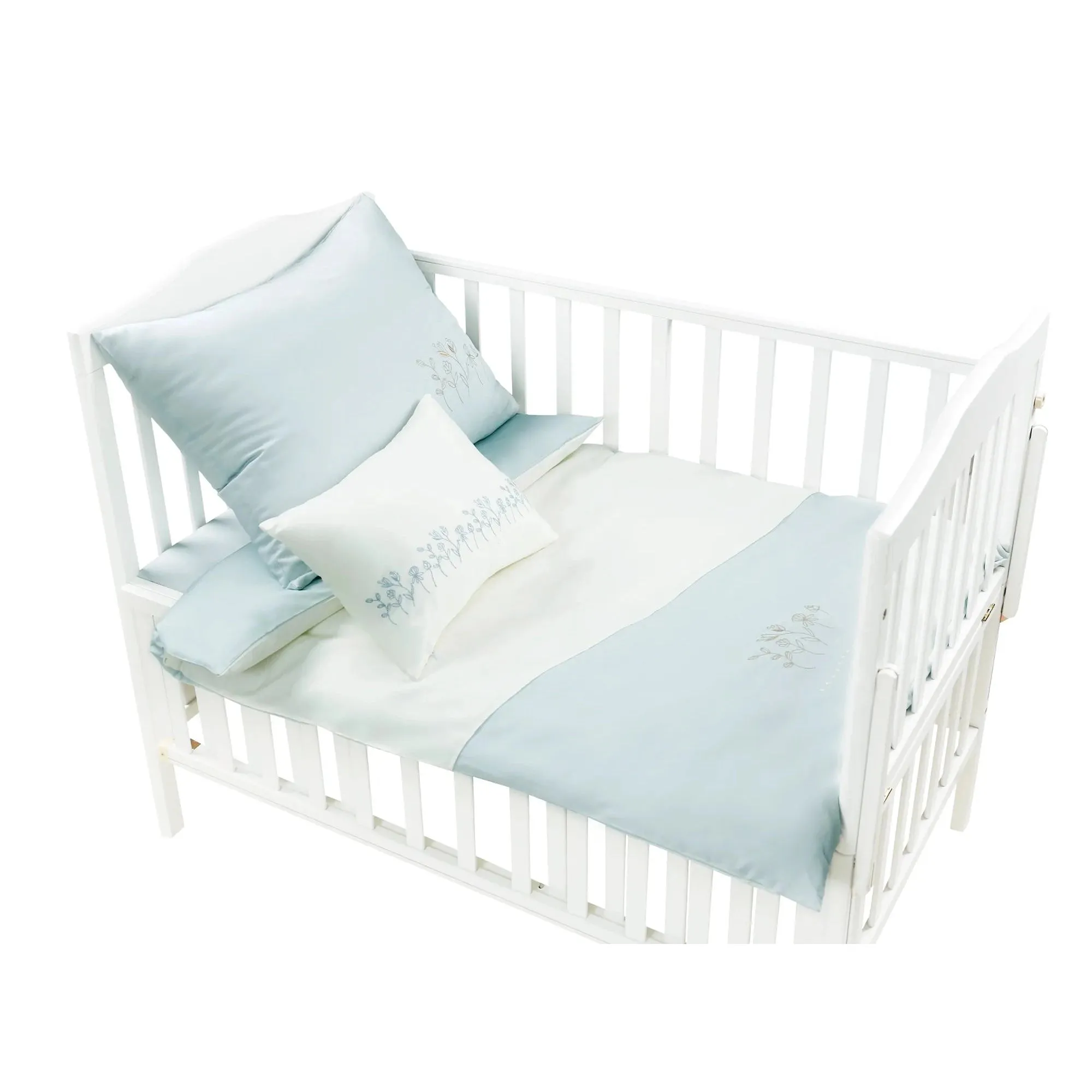 Mini Manilla Baby Asymmetrical Design Crib Set with Ecru/Vintage Blue