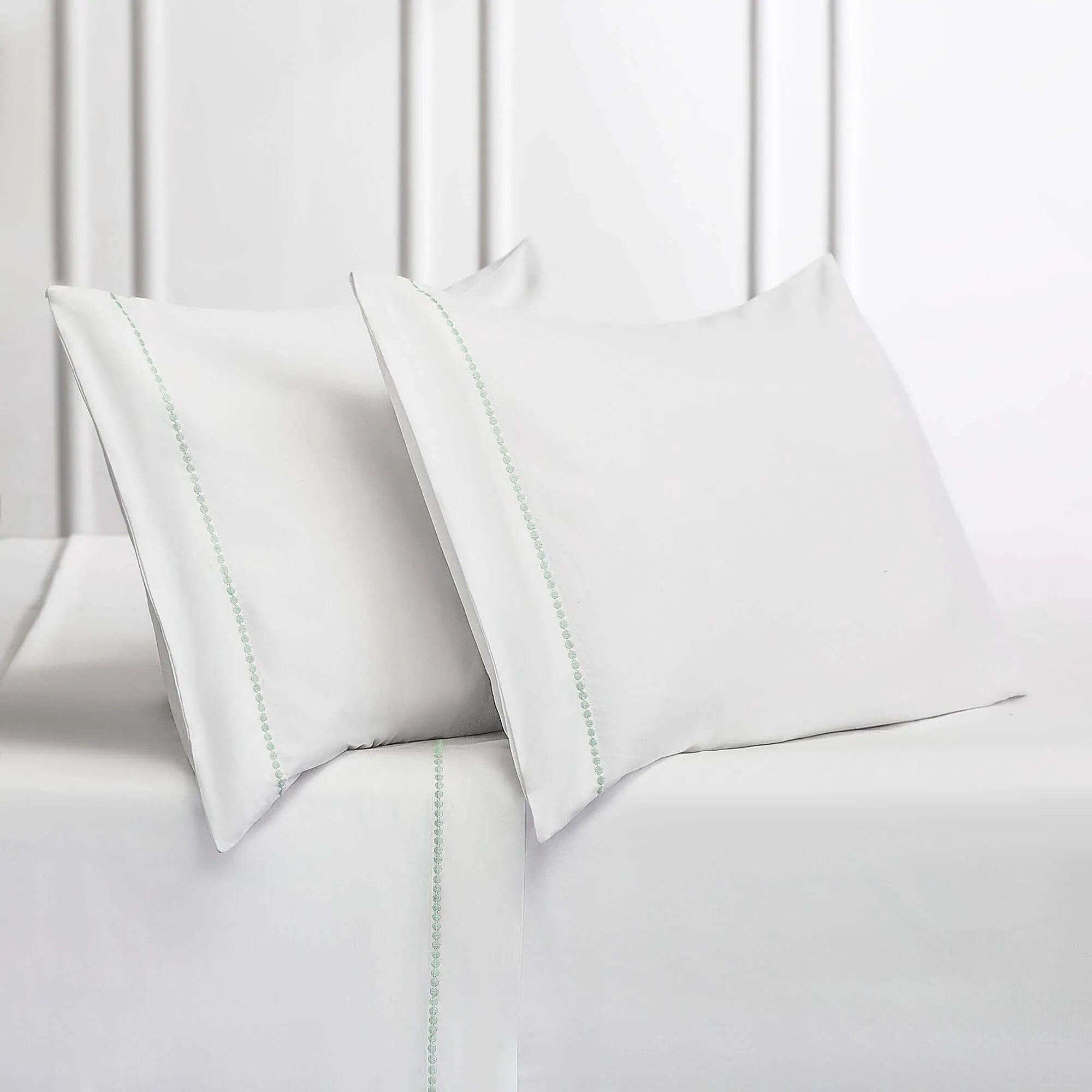 Mint Embroidered Sateen Sheet Set