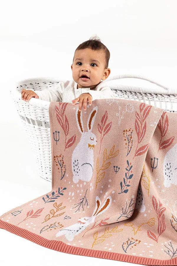 Nature Bunny Coral Cotton Knit Baby Blanket Indus Design