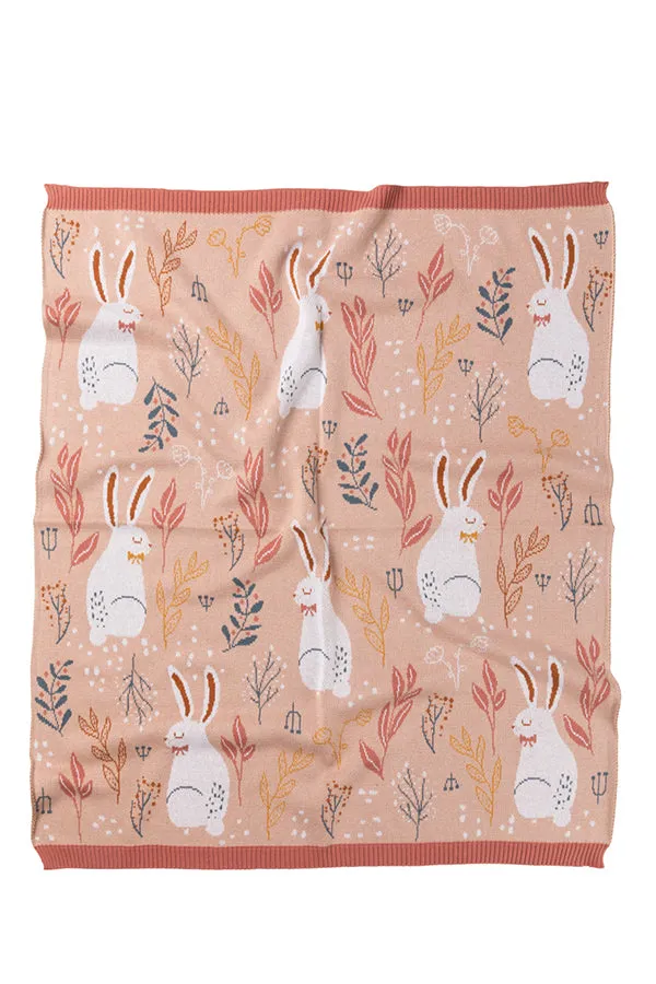 Nature Bunny Coral Cotton Knit Baby Blanket Indus Design