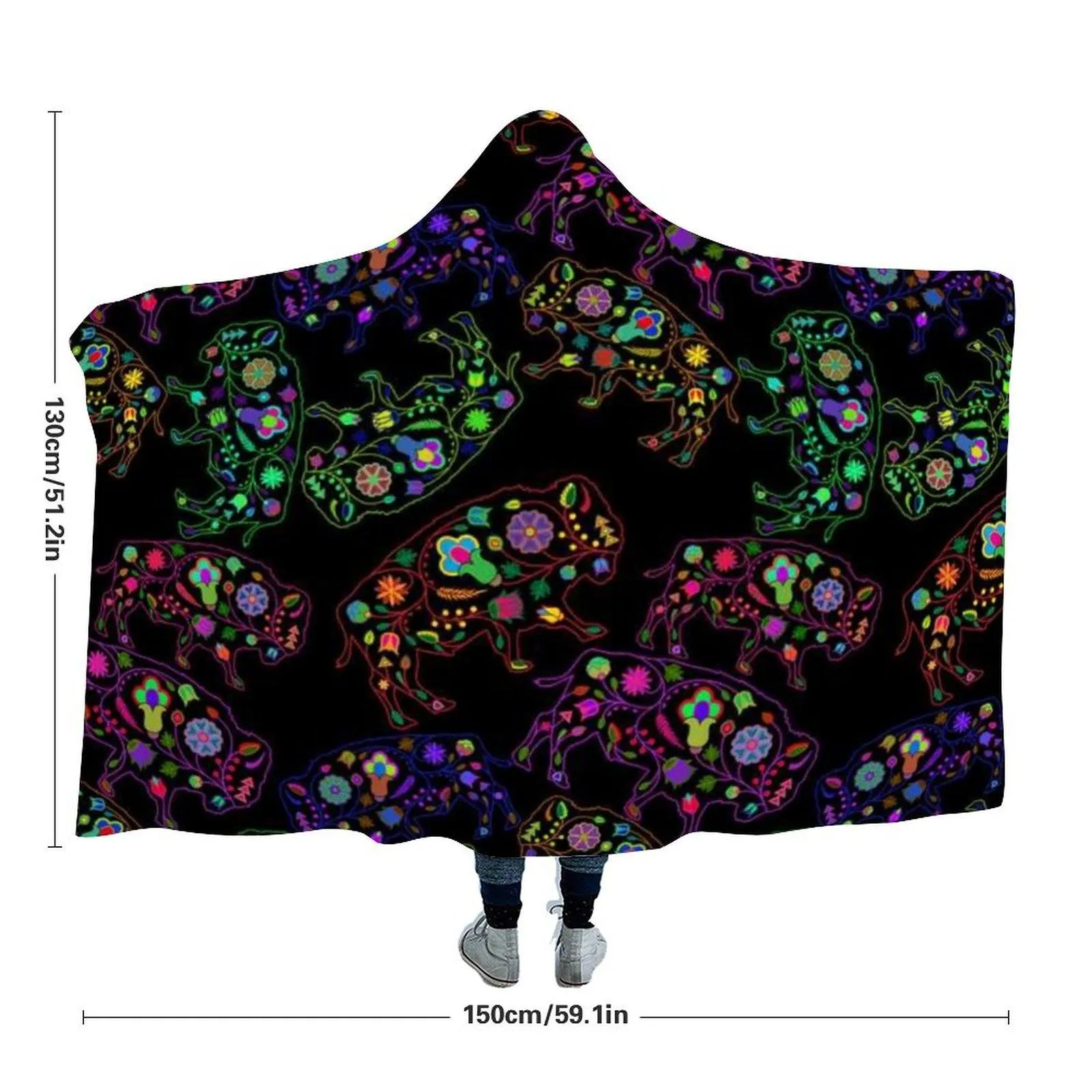 Neon Floral Buffalos Hooded Blanket