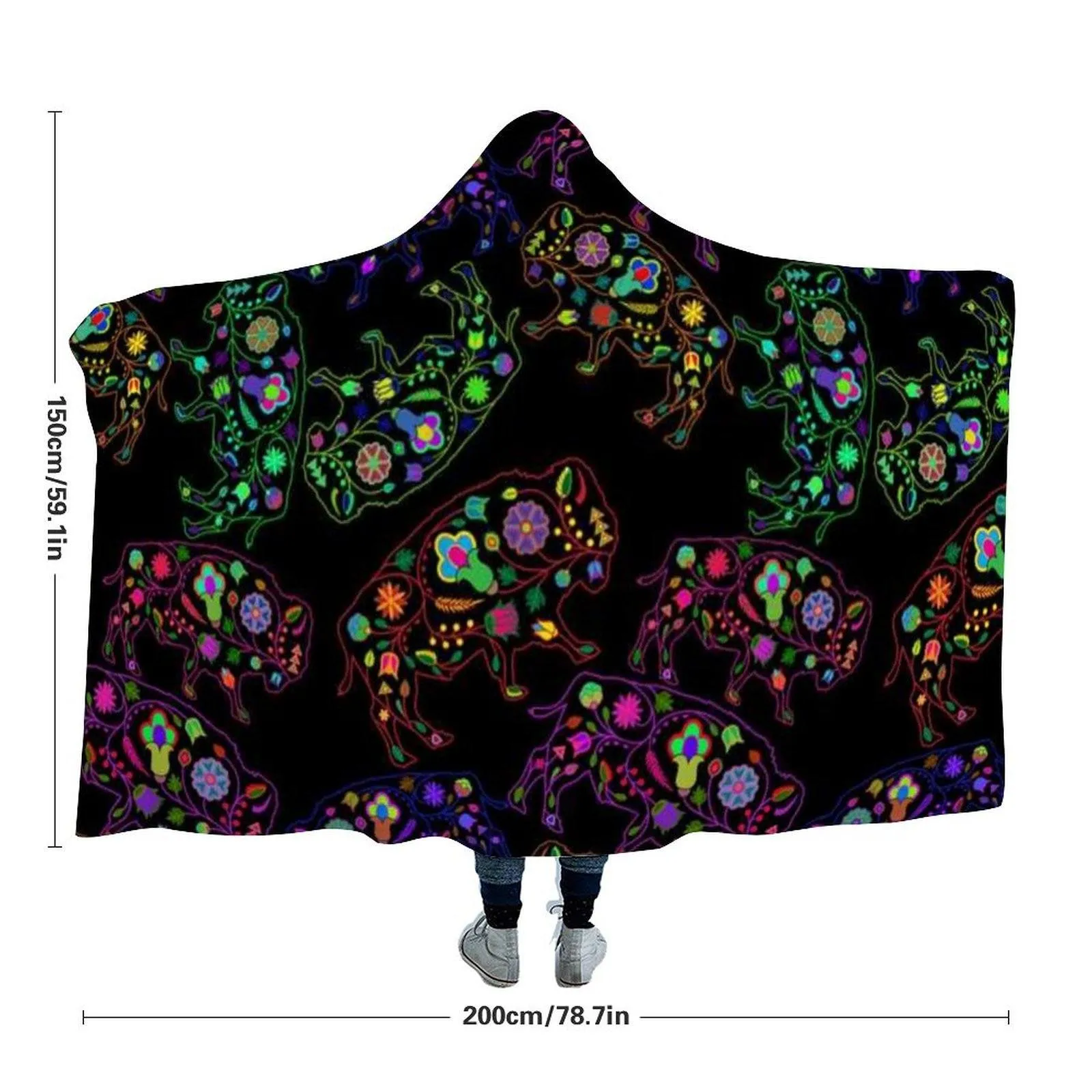 Neon Floral Buffalos Hooded Blanket