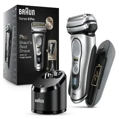 New - Braun Series 9-9477cc Pro Men's Rechargeable Wet & Dry Electric Foil Shaver with ProLift Trimmer, PowerCase, & SmartCare Center