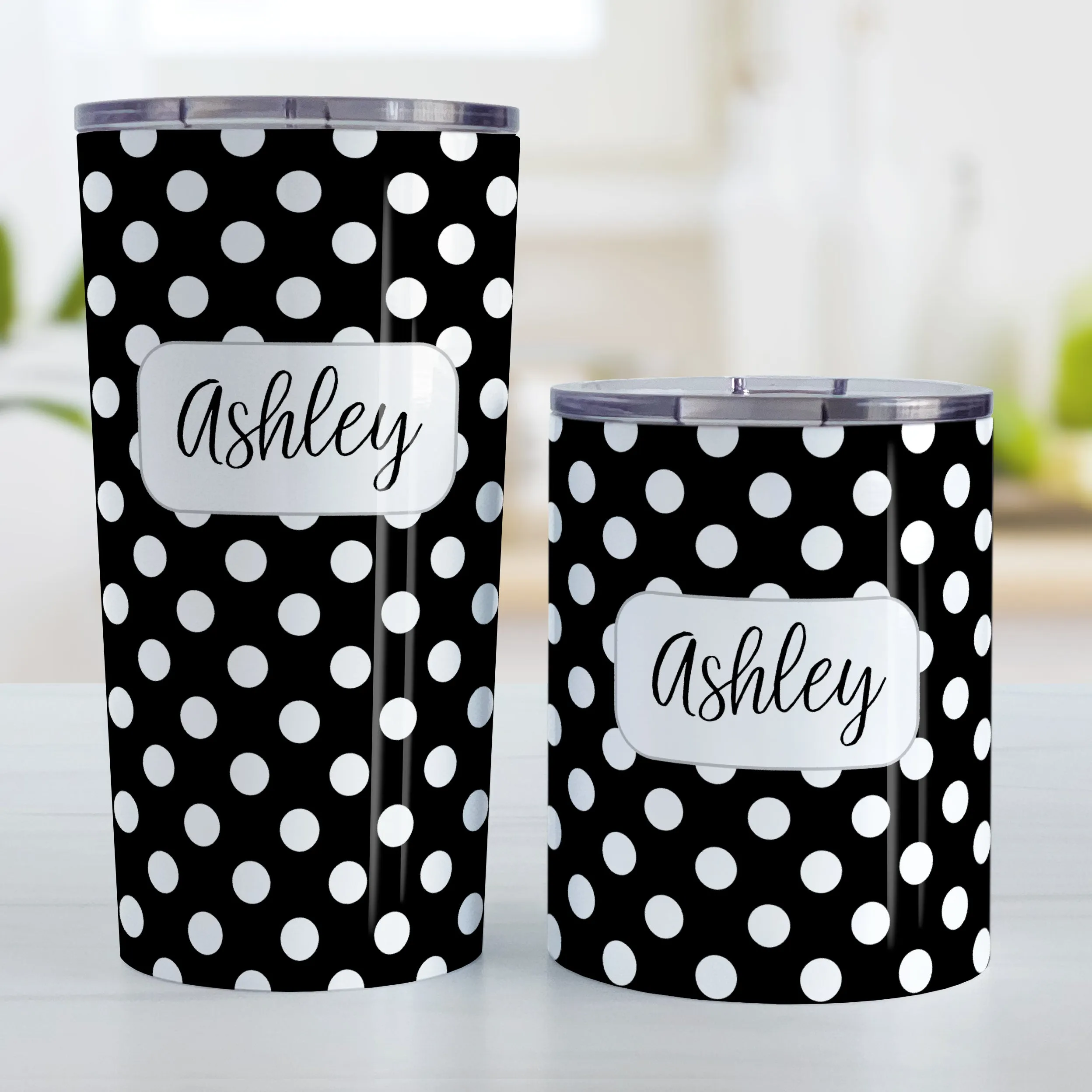 Personalized Black Polka Dot Tumbler Cup