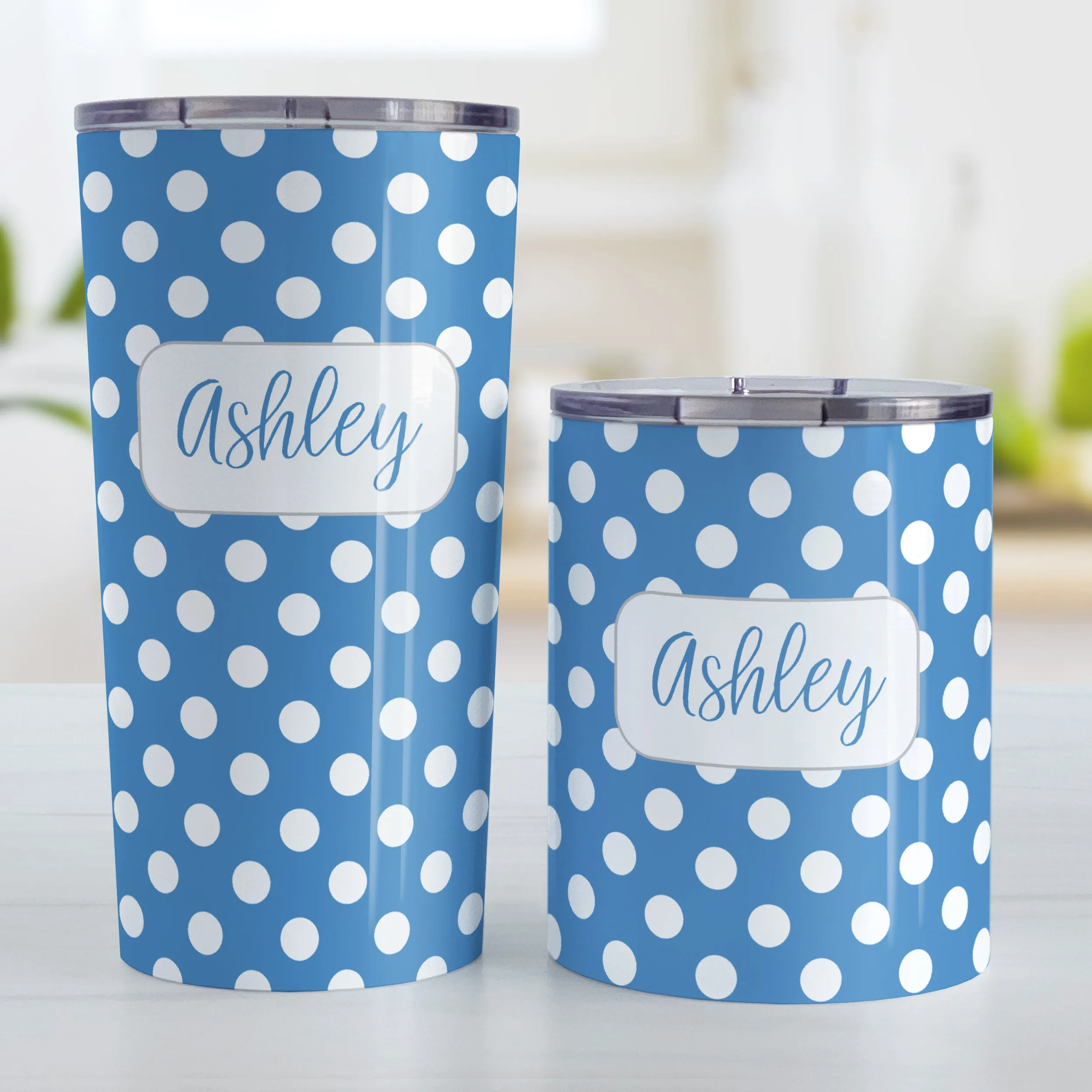 Personalized Blue Polka Dot Tumbler Cup