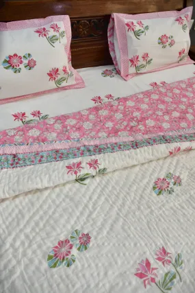 Pink Lotus Handblock Bedding Set