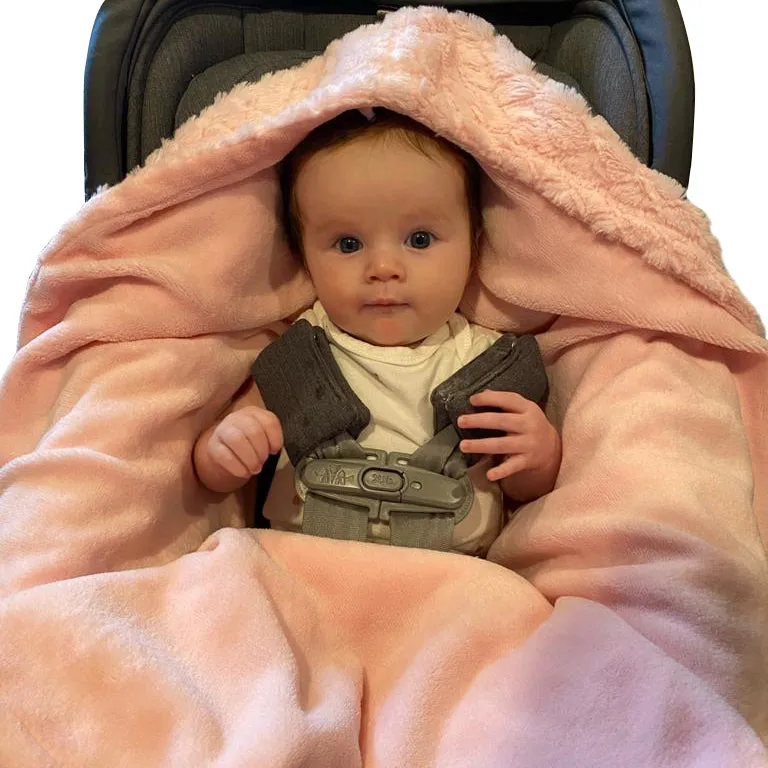 Pink Plush Hooded Car Seat Blanket