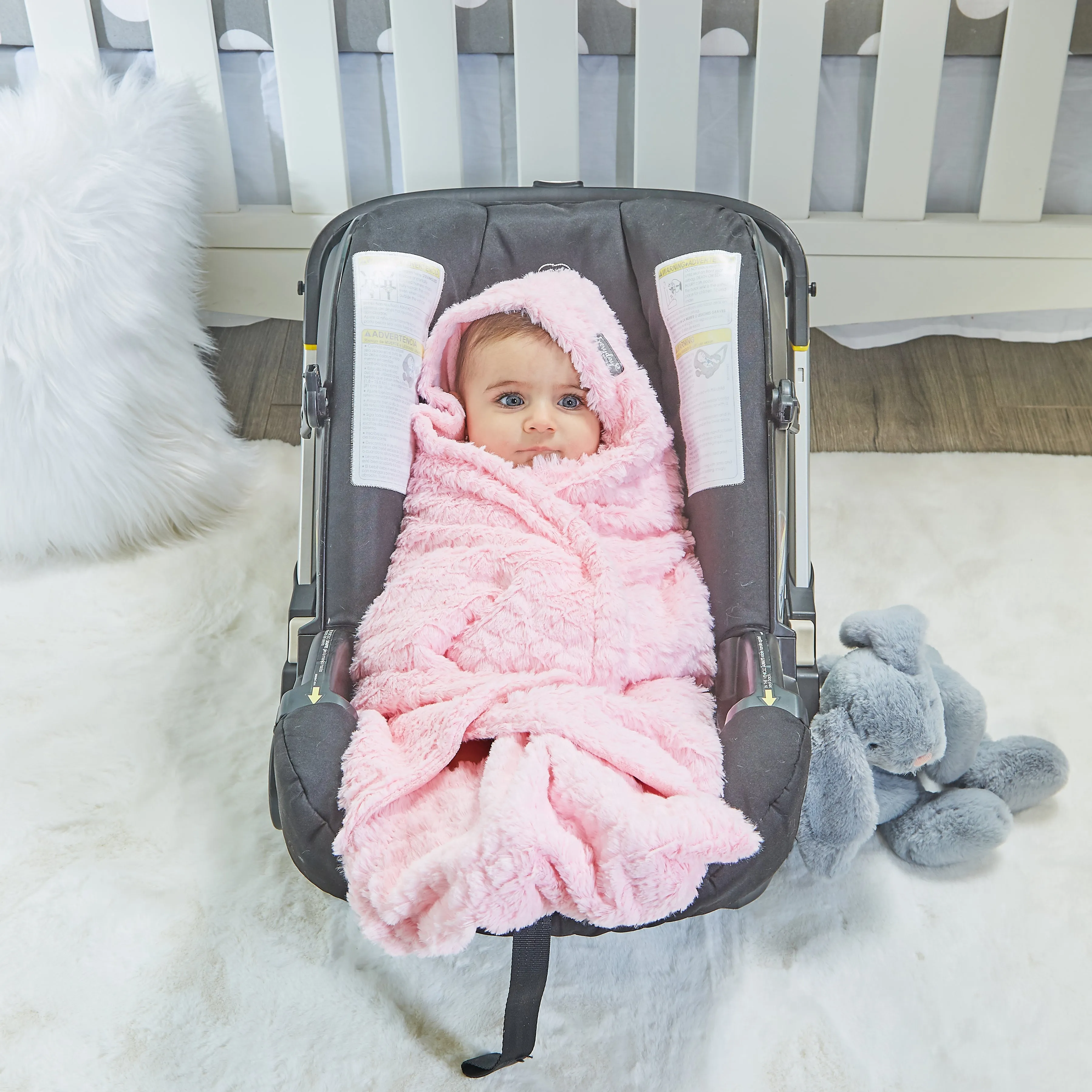 Pink Plush Hooded Car Seat Blanket