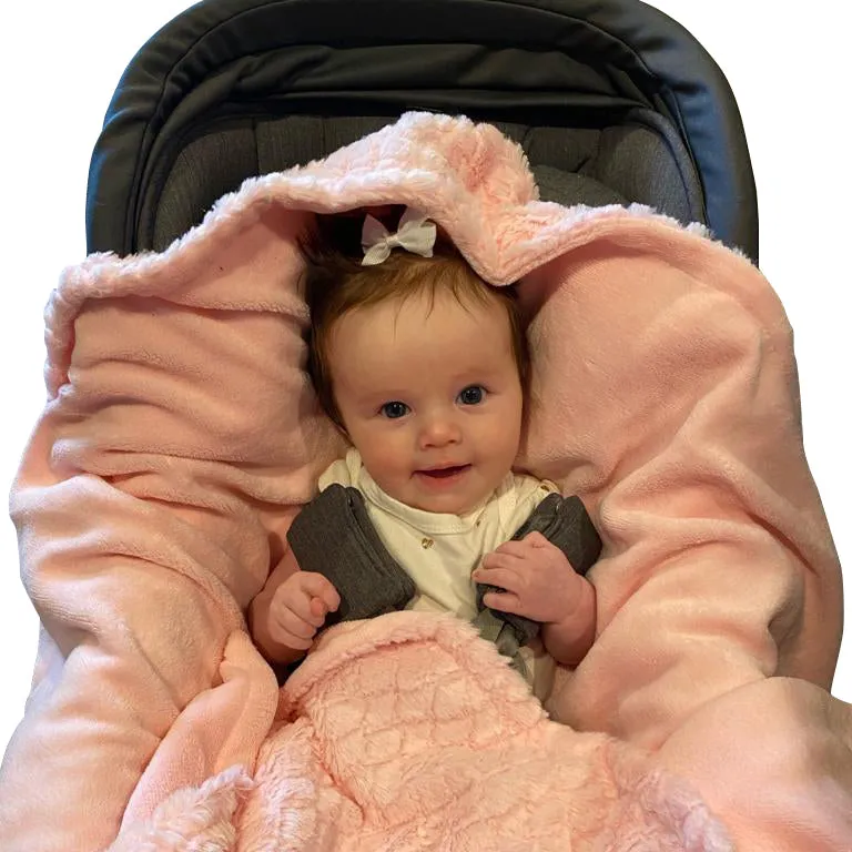 Pink Plush Hooded Car Seat Blanket