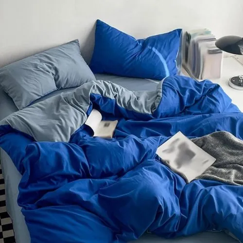 Premium Single Size Korean Reversible Bedding Set, Plain Grey and Blue Color.