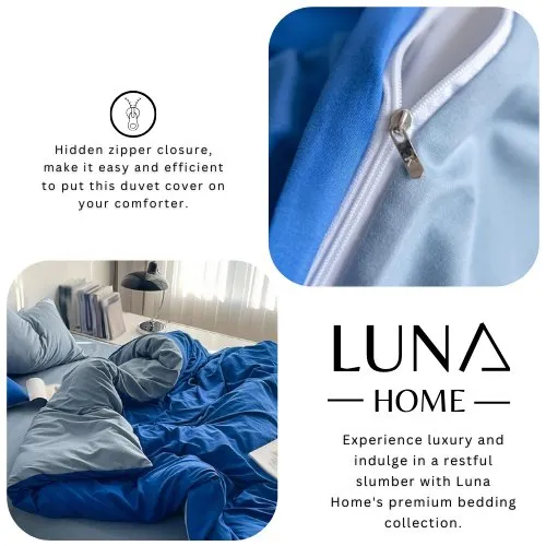 Premium Single Size Korean Reversible Bedding Set, Plain Grey and Blue Color.