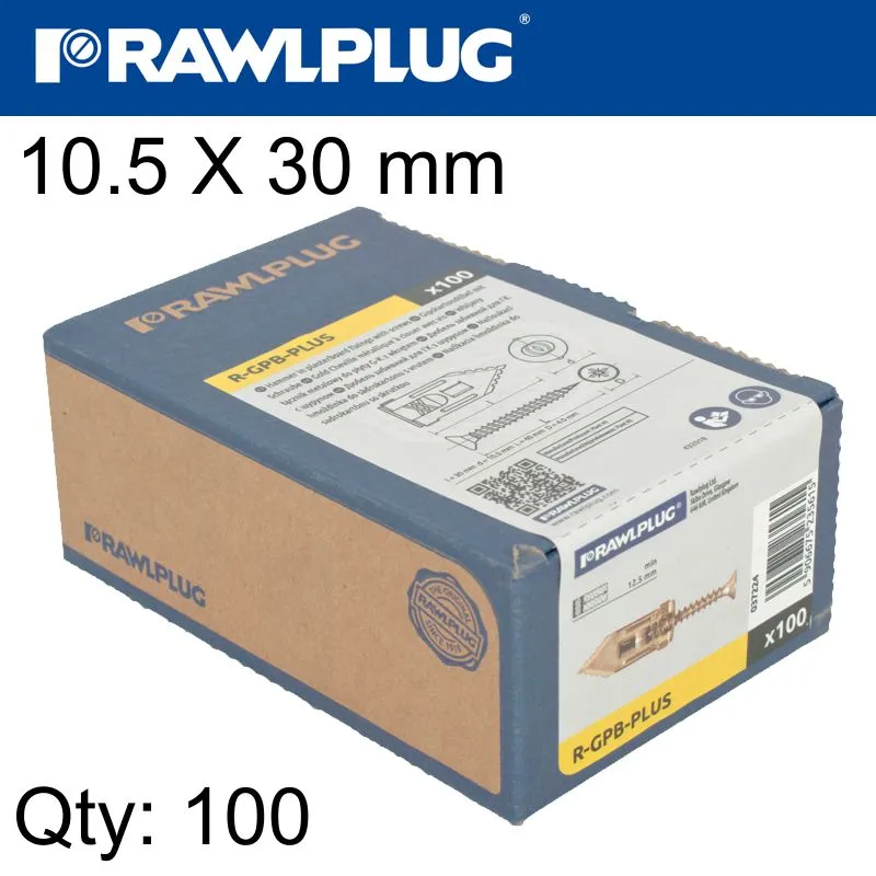 RAWLPLUG NAIL-IN  FIXING PLASTERBOARD SCREWS 10.5X30MM X100-BOX RAW R-GPB-PLUS