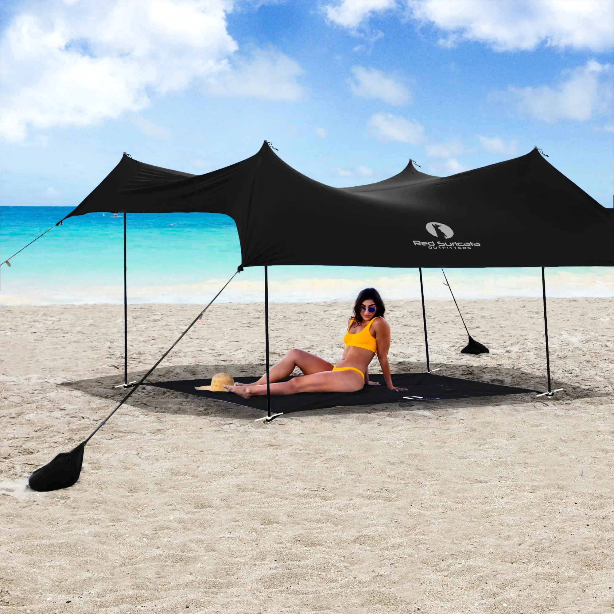 Red Suricata Black Sand Free Beach Mat Blanket – Compatible with Black Beach Sun Shade Canopy