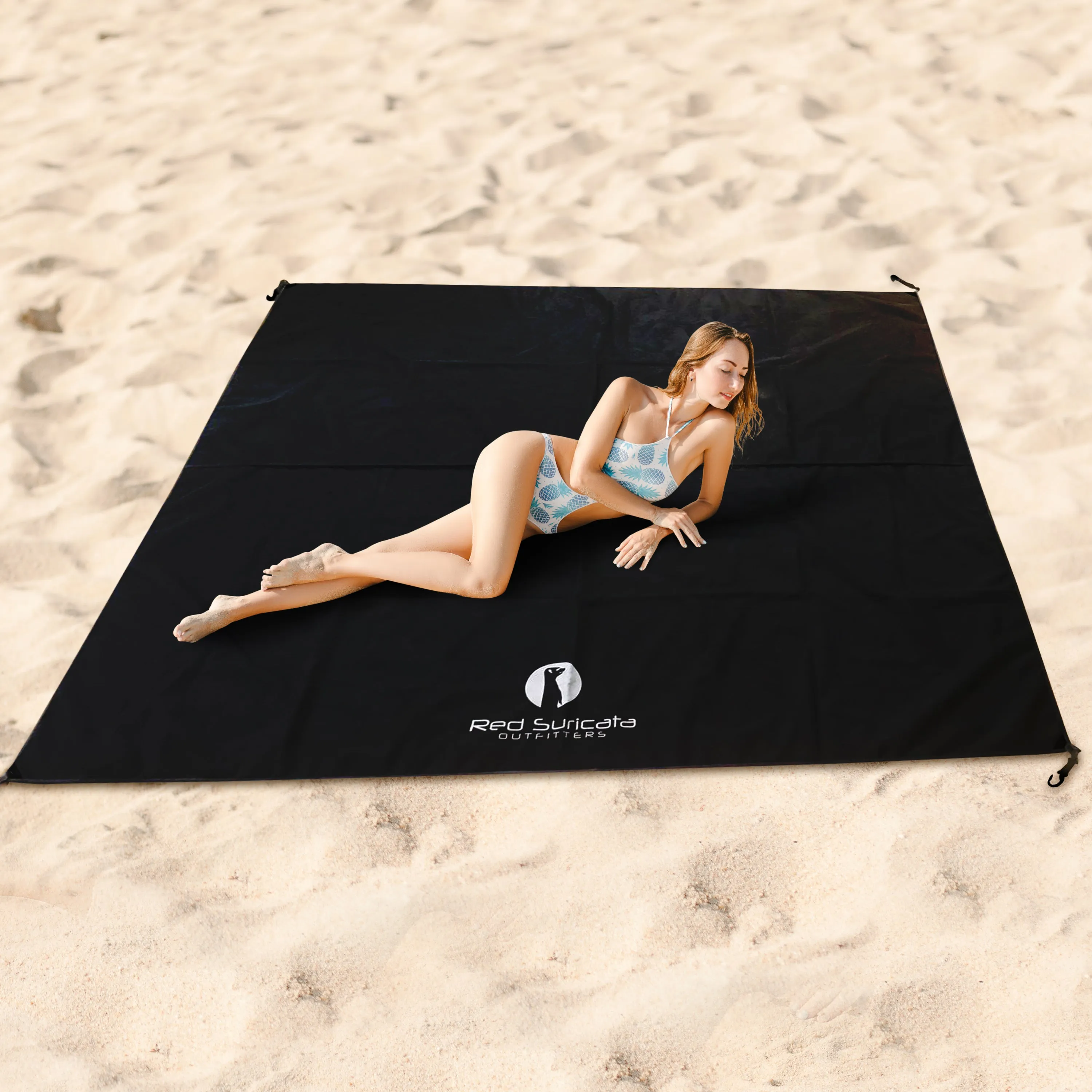 Red Suricata Black Sand Free Beach Mat Blanket – Compatible with Black Beach Sun Shade Canopy