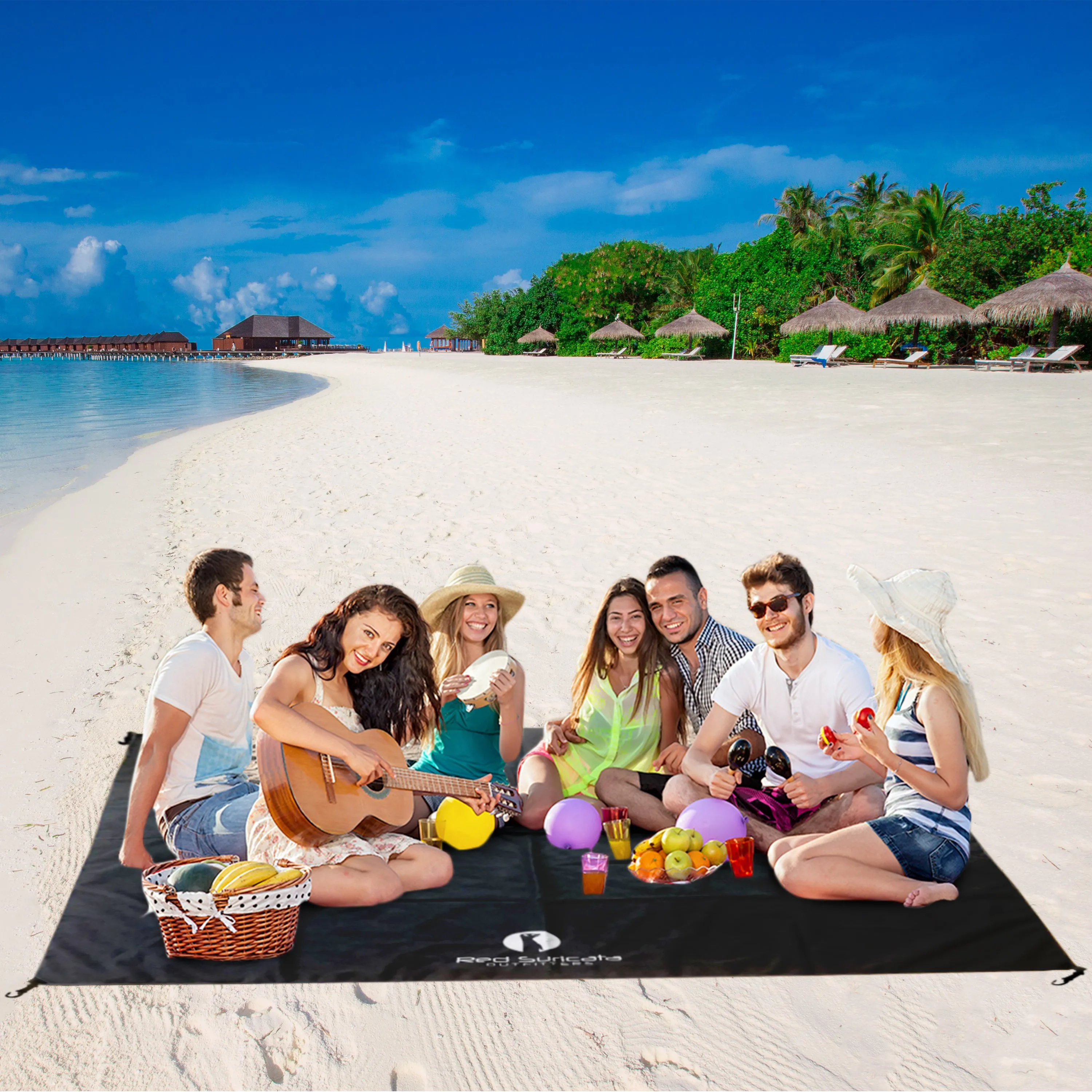 Red Suricata Black Sand Free Beach Mat Blanket – Compatible with Black Beach Sun Shade Canopy