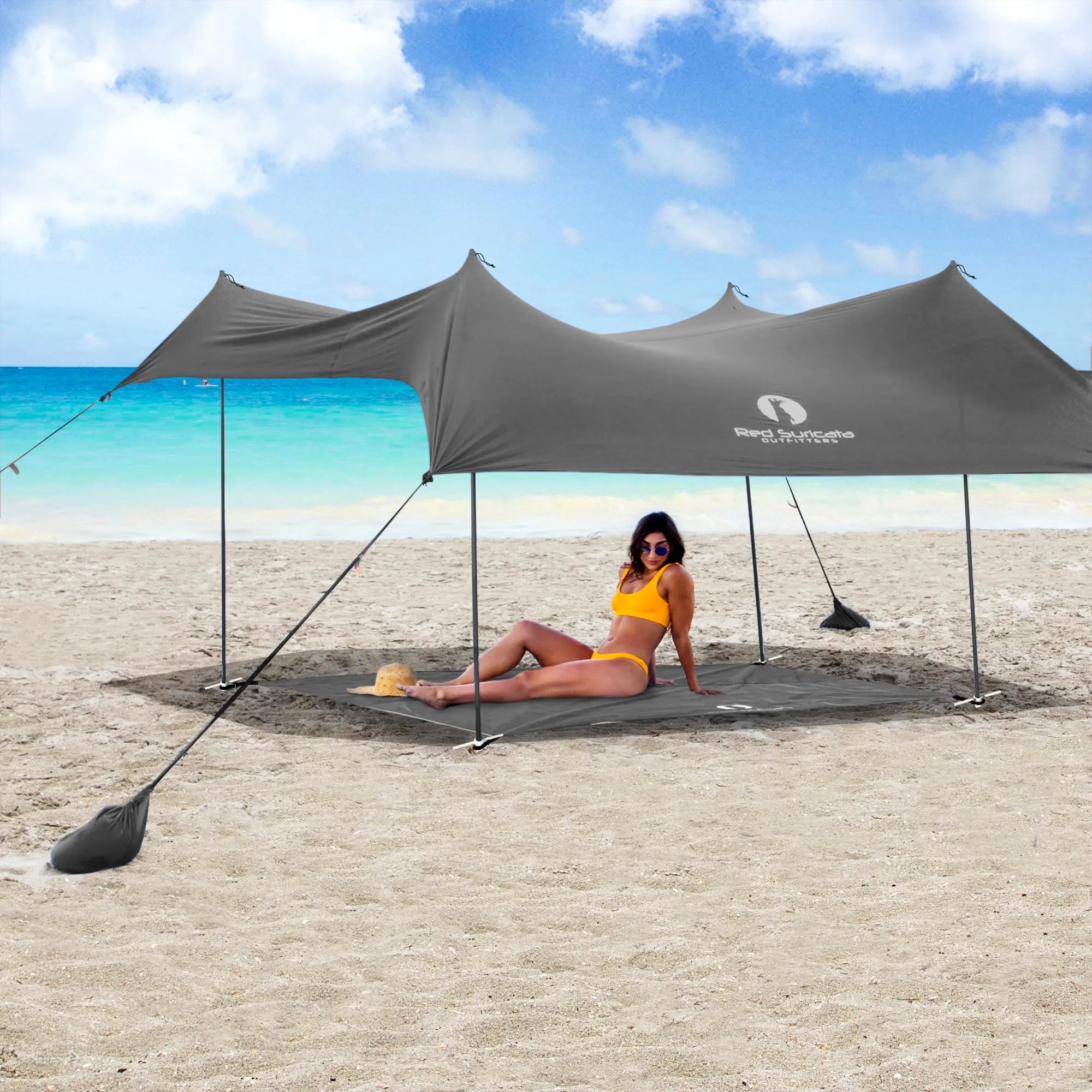 Red Suricata Grey Sand Free Beach Mat Blanket – Compatible with Grey Beach Sun Shade Canopy