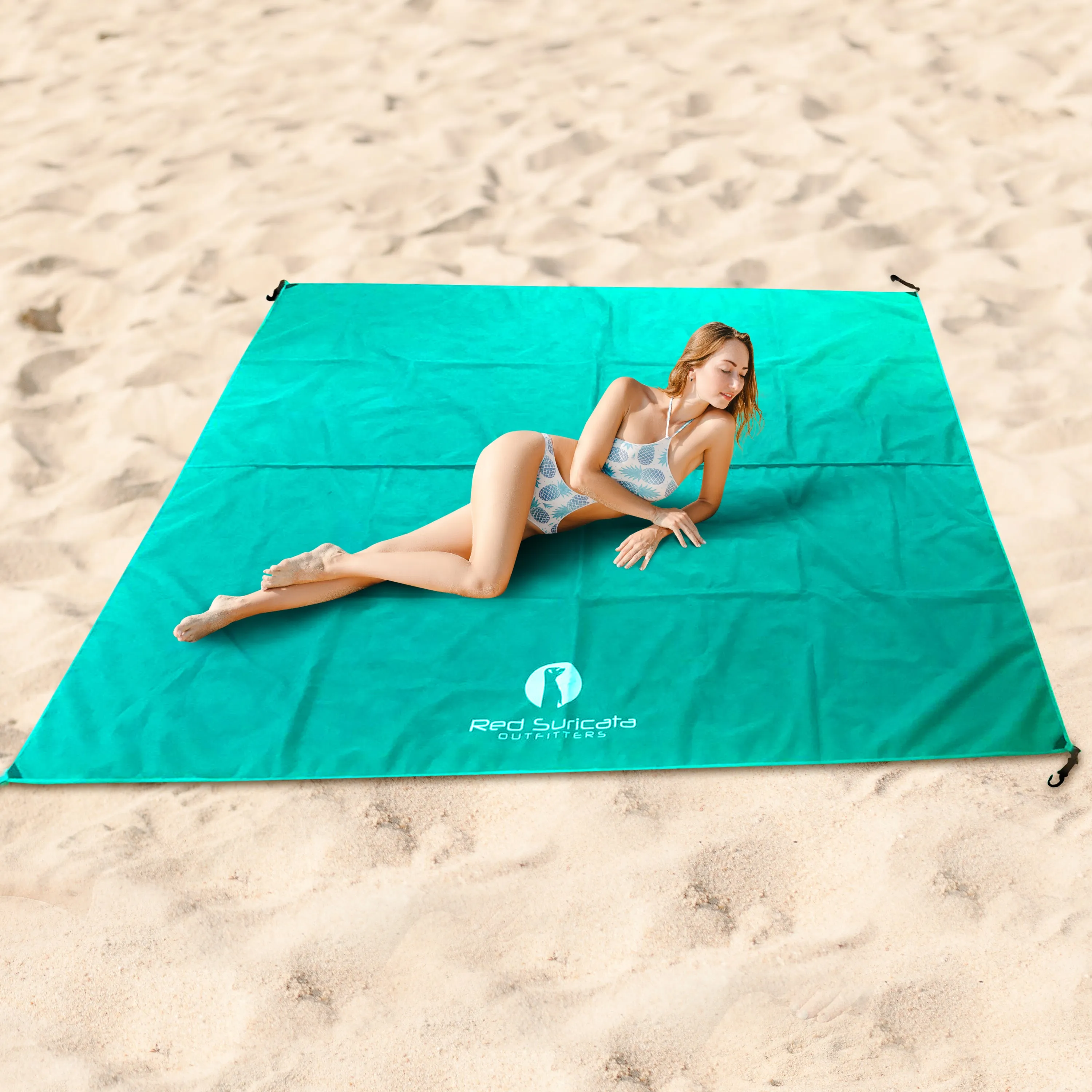 Red Suricata Turquoise Sand Free Beach Mat Blanket – Compatible with Turquoise Beach Sun Shade Canopy