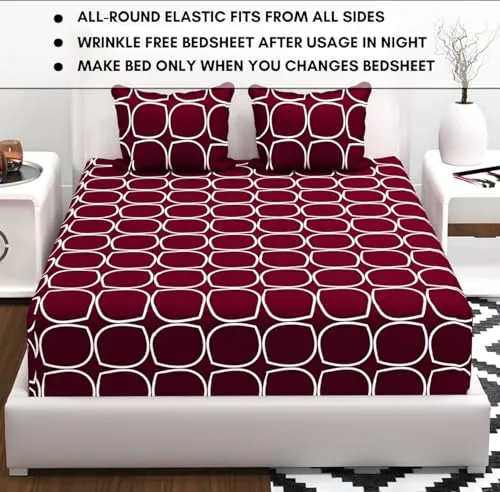 RVS DECOR Bedsheet King Size Bed Cotton Elastic Fitted | Cotton Bedsheets for King Size Bed Elastic Fitted | Cotton Bed Sheet King Size Elastic Fitted | Bed Sheets for King Size Bed -S9