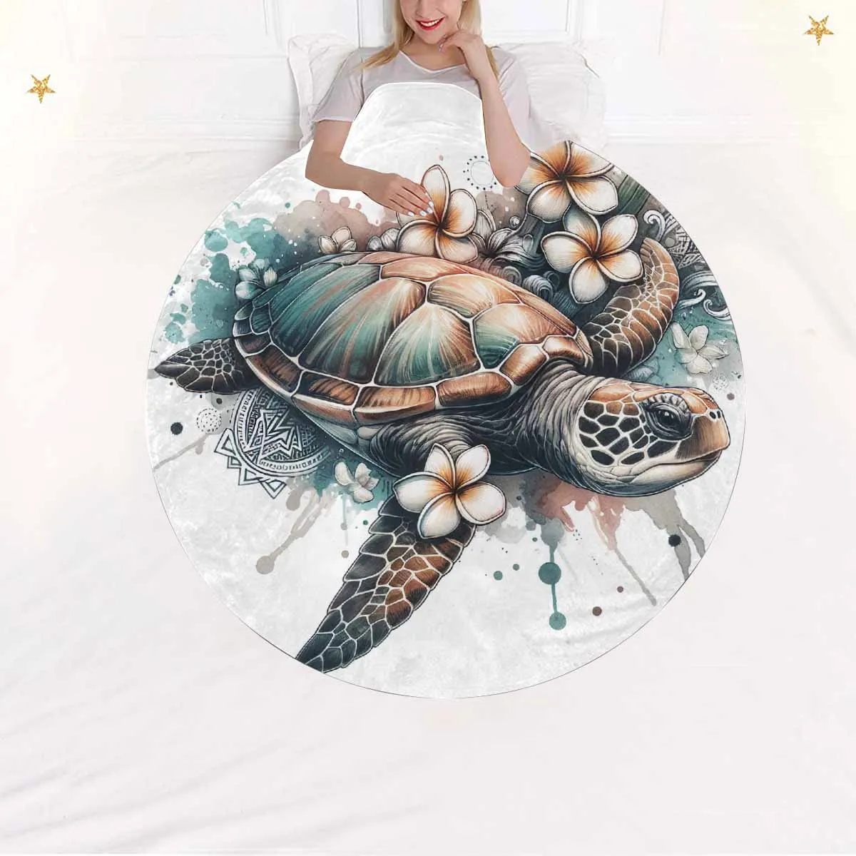 Sea_Animals_Turtle_Awd351101  Circular Micro Fleece Blanket 47"