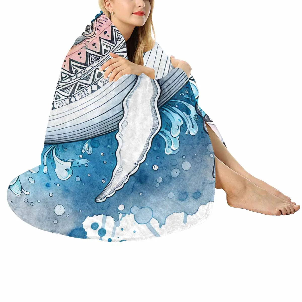 Sea_Animals_Whale_Awd35197  Circular Micro Fleece Blanket 47"