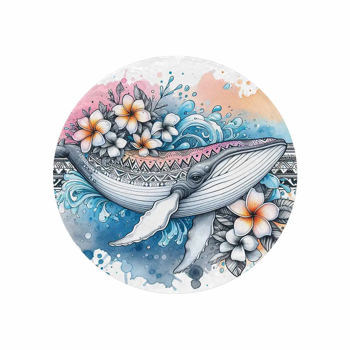 Sea_Animals_Whale_Awd35197  Circular Micro Fleece Blanket 47"