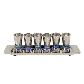 Set of 6 Small Cups   Tray - Hammer Work - Rings - Blue