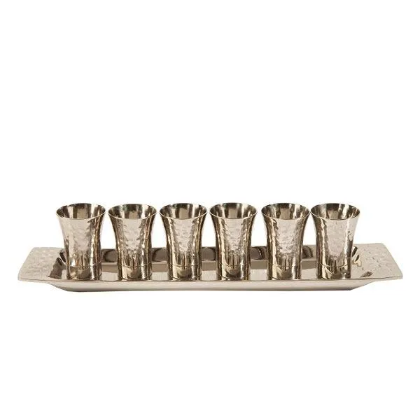 Set of 6 Small Cups   Tray - Nickel - Hammer Work