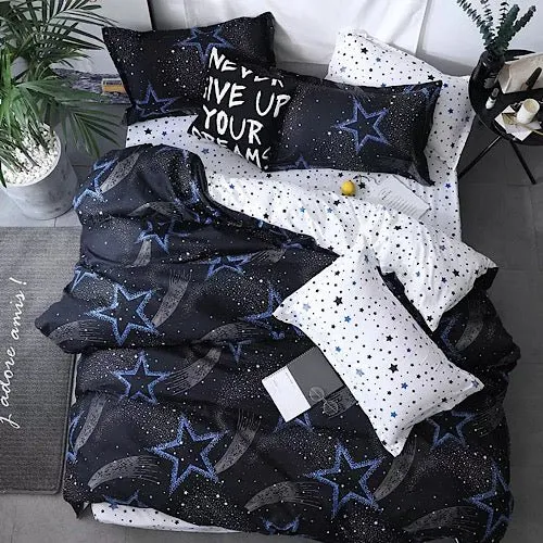 Single size 4 pieces, Blue Stars design.