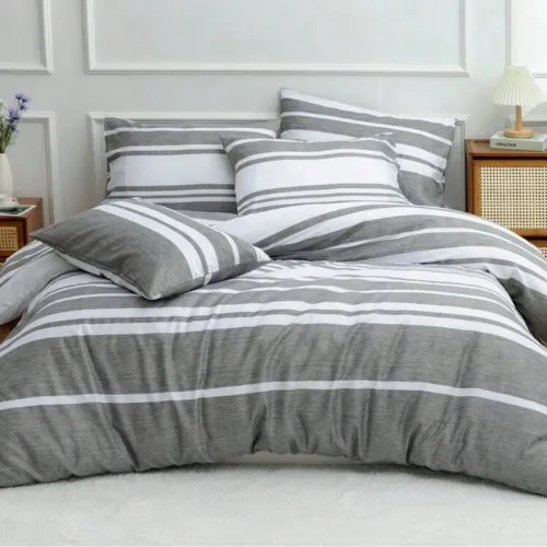 Single Size 4 pieces, Gray Stripe Design Bedding set.