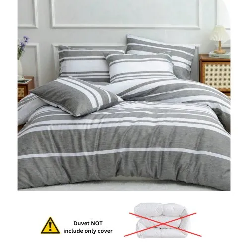 Single Size 4 pieces, Gray Stripe Design Bedding set.