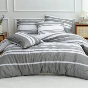 Single Size 4 pieces, Gray Stripe Design Bedding set.