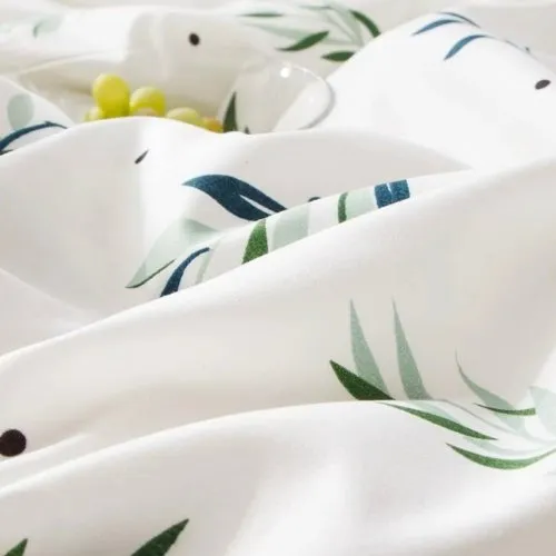 Single size bedding set 4 pieces without filler, Small Green leaves design