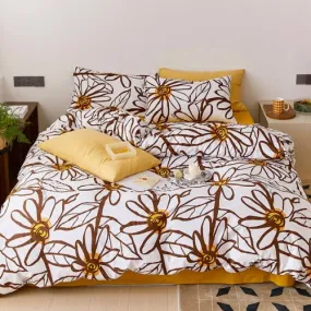 Single size bedding set 4 pieces without filler, Yellow Color Flower design