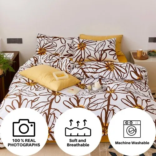 Single size bedding set 4 pieces without filler, Yellow Color Flower design