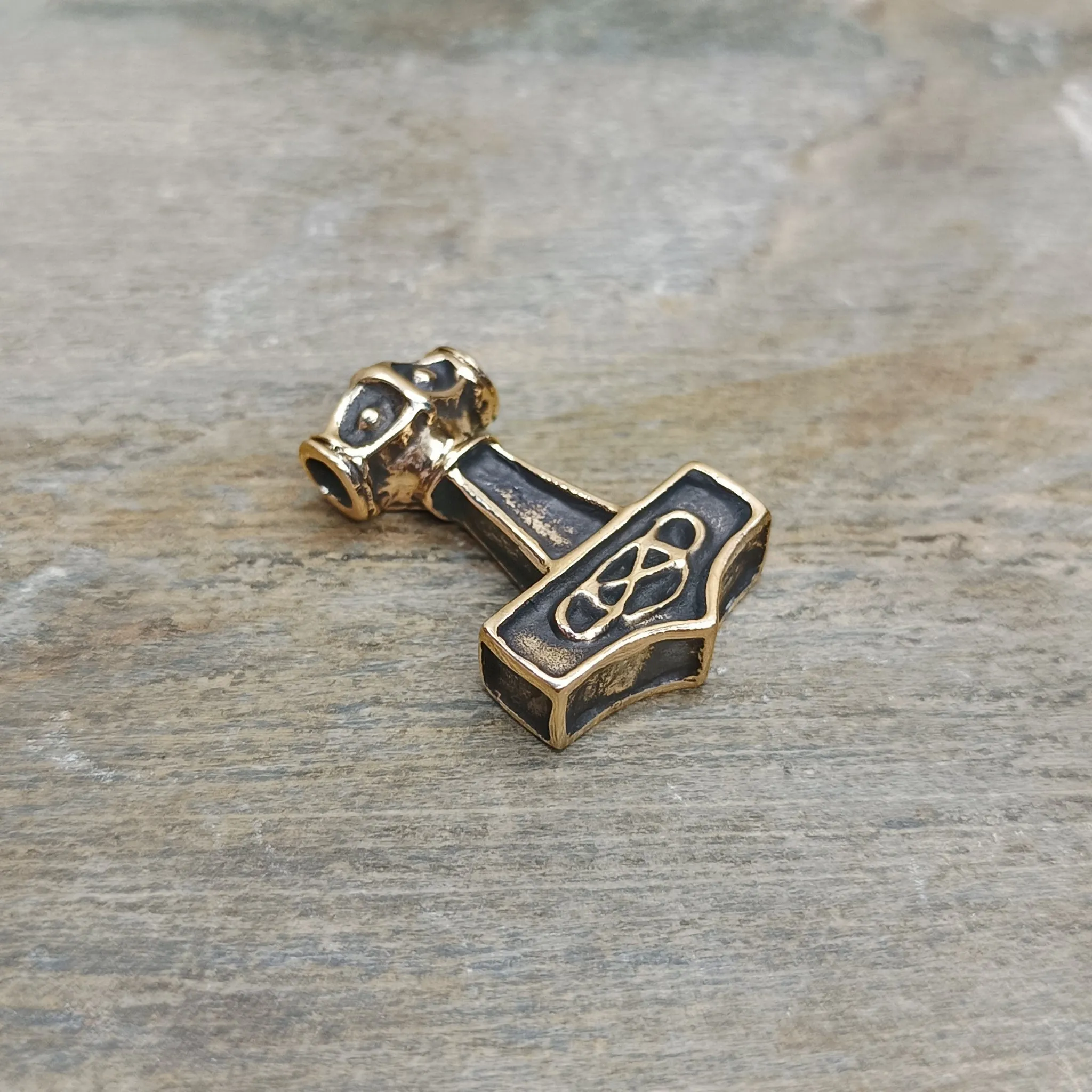 Small Bronze Thunder Thors Hammer Pendant