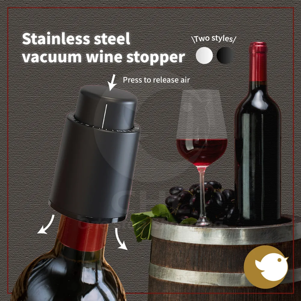 Stainless steel vacuum wine stopper household vacuum bottle sealer with scale silver black wine bottle seal exhaust air isolation simple texture easy to operate freshness